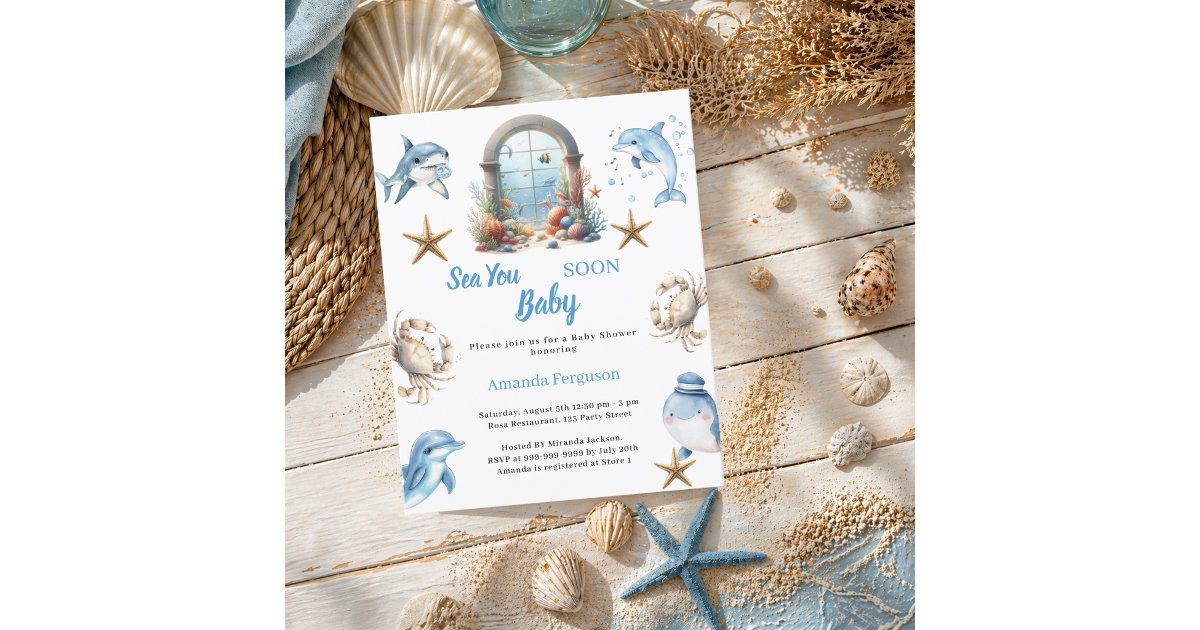 Sea You Soon ocean animals Baby Shower invitation | Zazzle