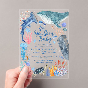 Sea You Soon Ocean Animals Boy Baby Shower Invitat Acrylic Invitations