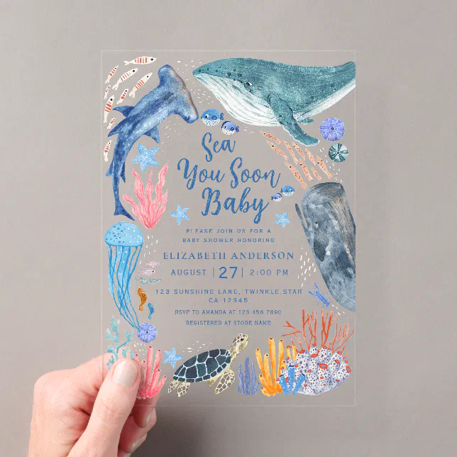 Sea You Soon Ocean Animals Boy Baby Shower Invitat Acrylic Invitations ...