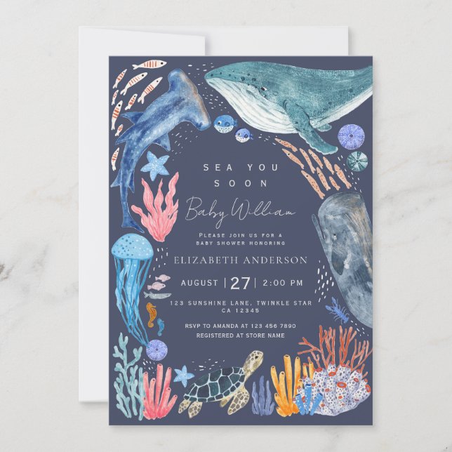 Sea You Soon Ocean Animals Boy Baby Shower Invitation (Front)