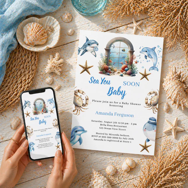 Sea You Soon ocean animals boy Baby Shower Invitation | Zazzle