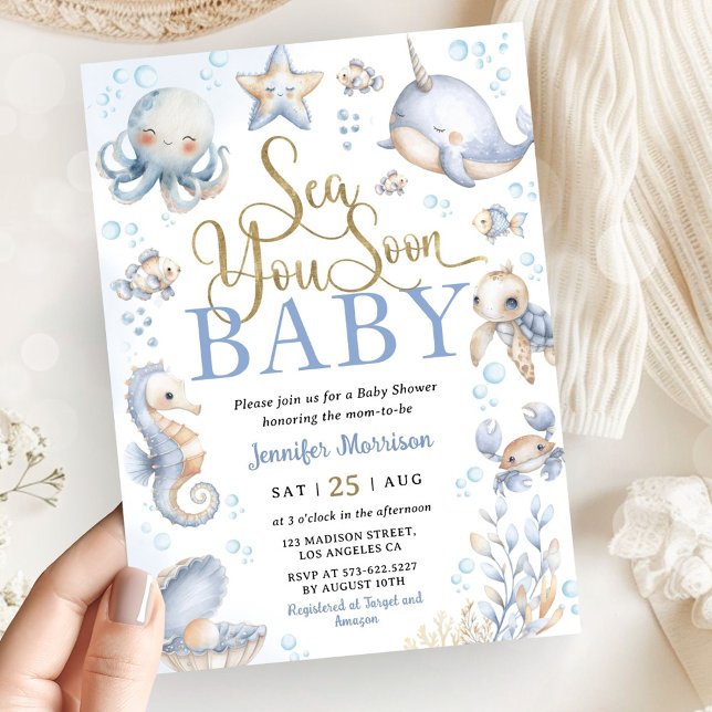 Sea You Soon Ocean Animals Boy Baby Shower Invitation (Creator Uploaded)