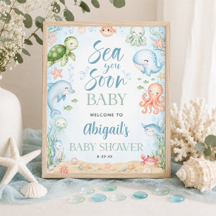 Sea You Soon Ocean Baby Shower 16x20 Welcome Sign