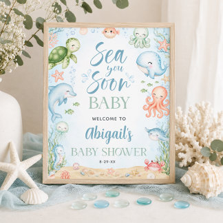 Sea You Soon Ocean Baby Shower 16x20 Welcome Sign