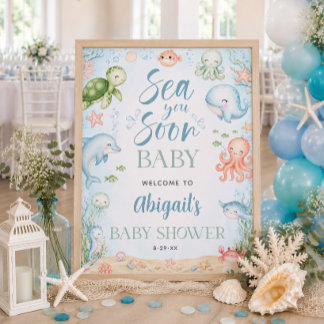 Sea You Soon Ocean Baby Shower 18x24 Welcome Sign