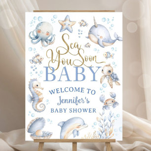 Sea You Soon Ocean Baby Shower Blue Welcome Sign