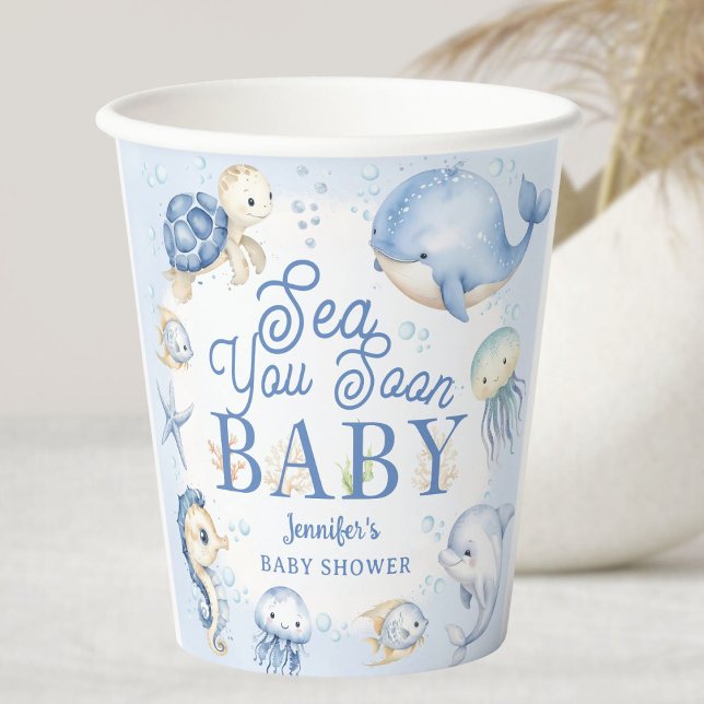 Sea You Soon Ocean Baby Shower Boy Blue Paper Cups (Creator Uploaded)