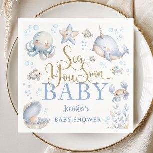 Sea You Soon Ocean Baby Shower Boy Blue Paper Napkins
