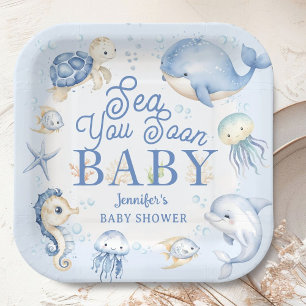 Sea You Soon Ocean Baby Shower Boy Blue Paper Plates