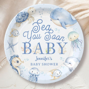 Sea You Soon Ocean Baby Shower Boy Blue Paper Plates