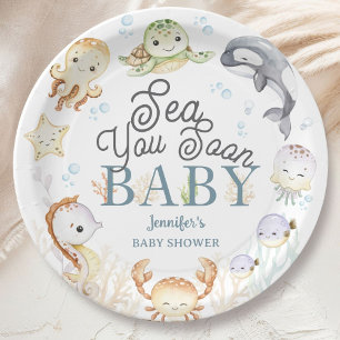 Sea You Soon Ocean Baby Shower Gender Neutral Paper Plates