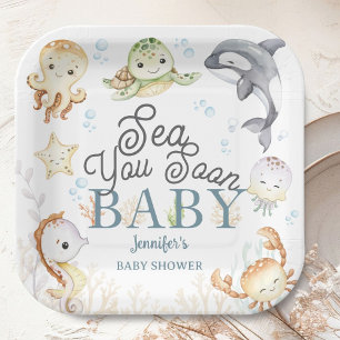 Sea You Soon Ocean Baby Shower Gender Neutral Paper Plates