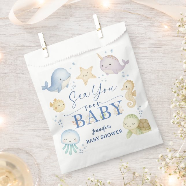 Sea You Soon Ocean Baby Shower Paper  Favor Bag (Clipped)