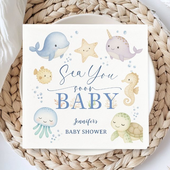 Sea You Soon Ocean Baby Shower Paper Napkins (Creator Uploaded)
