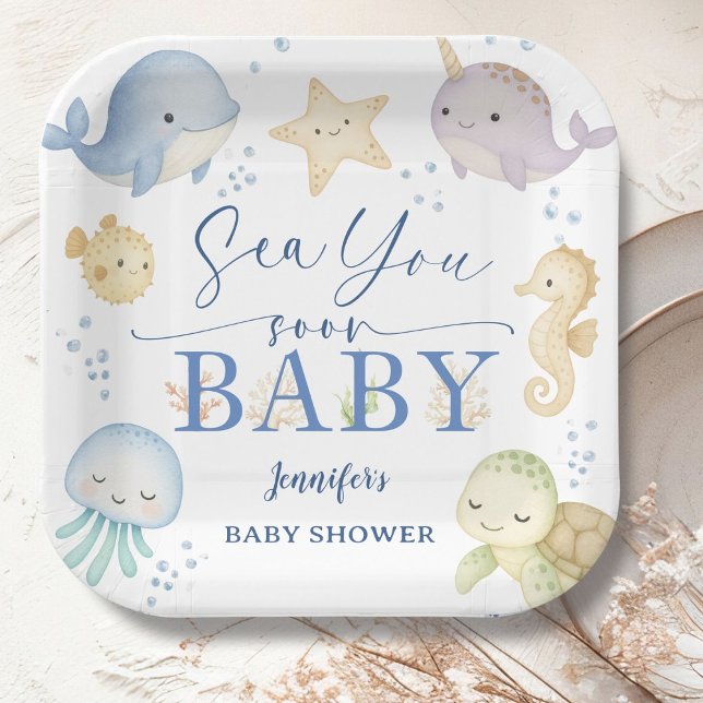 Sea You Soon Ocean Baby Shower Paper Plates (Creator Uploaded)