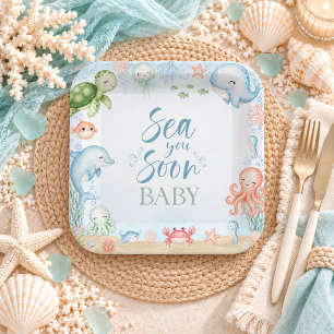 Sea You Soon Ocean Baby Shower Paper Plates