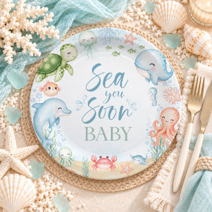 Sea You Soon Ocean Baby Shower Paper Plates