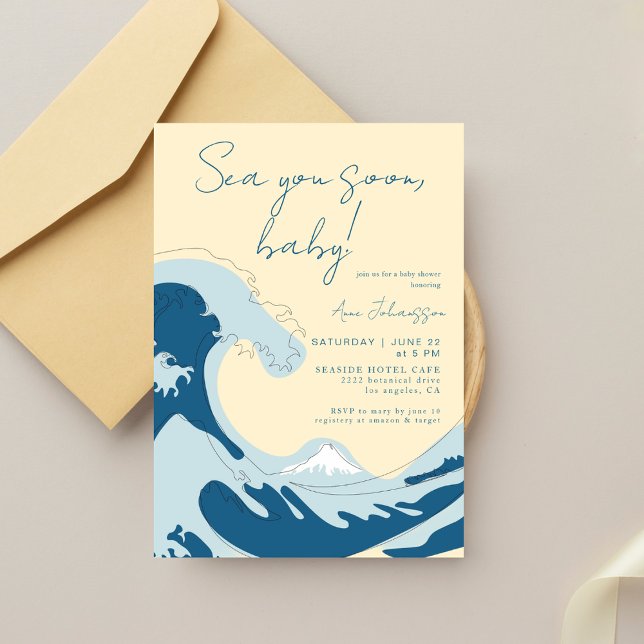 Sea You Soon Ocean Wave Blue Boy Baby Shower Invitation (Creator Uploaded)