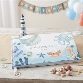 Sea You Soon Octopus Seahorse Starfish Baby Showe Foil Guest Book