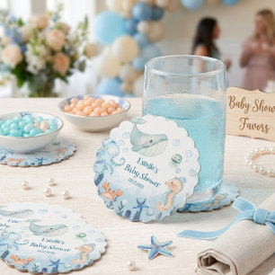 Sea You Soon Octopus Seahorse Starfish Baby Shower Paper Coaster