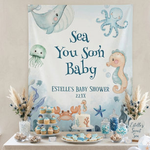 Sea You Soon Octopus Seahorse Starfish Baby Shower Tapestry