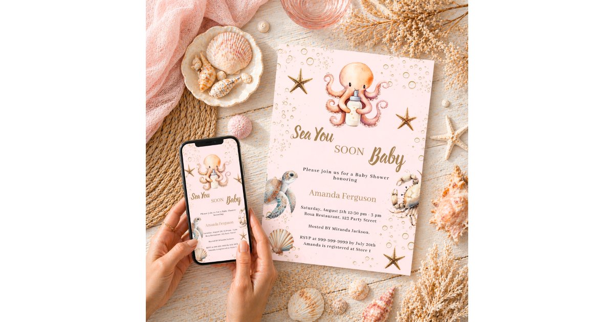 Sea You Soon pink girl Baby Shower Invitation | Zazzle