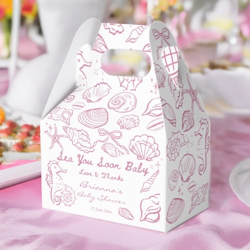 Sea you soon pink seashells beach baby shower favor boxes