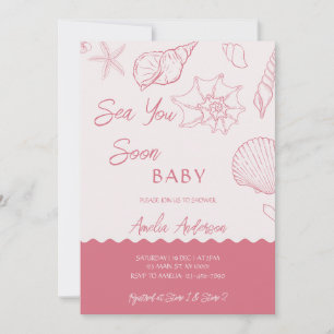 Sea You Soon Pink Seashells Coastal Baby Shower Invitation