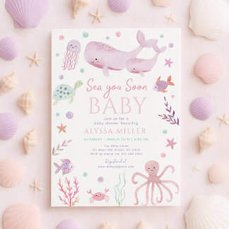 Sea You Soon Pink Under the Sea Baby Shower Invitation