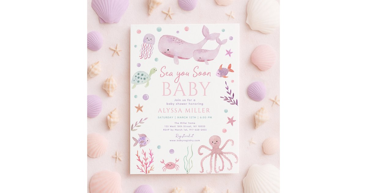 Sea You Soon Pink Under the Sea Baby Shower Invitation | Zazzle