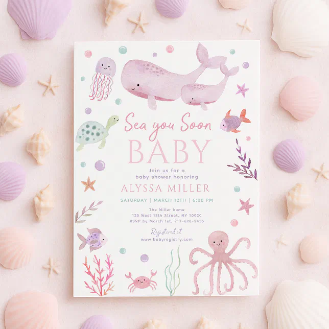 Sea You Soon Pink Under the Sea Baby Shower Invitation | Zazzle