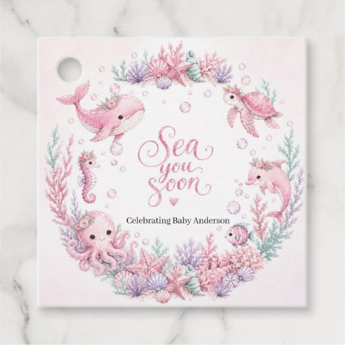 Sea You Soon Pink Under the Sea Baby Shower Person Favor Tags