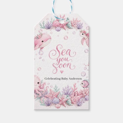 Sea You Soon Pink Under the Sea Baby Shower Person Gift Tags