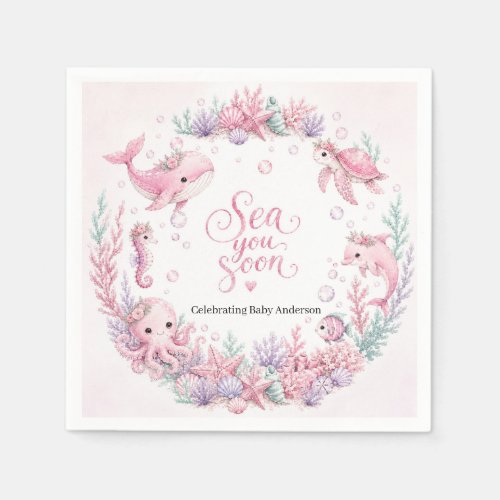 Sea You Soon Pink Under the Sea Baby Shower Person Napkins