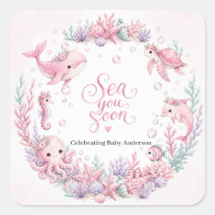 Sea You Soon Pink Under the Sea Baby Shower Person Square Sticker