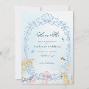 Sea You Soon Rococo Gender Reveal Invitation