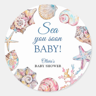 Sea You Soon Seashell Baby Shower Classic Round Sticker