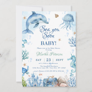 Sea You Soon Seashell Baby Shower Invitation
