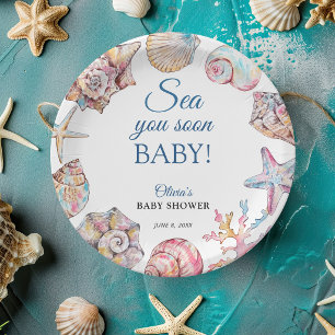 Sea You Soon Seashell Baby Shower Paper Plates