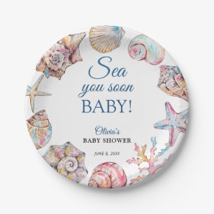 Sea You Soon Seashell Baby Shower Paper Plates