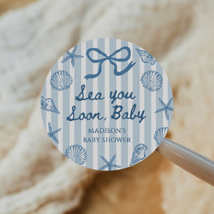 Sea You Soon Seashell Coastal Baby Shower Classic Round Sticker