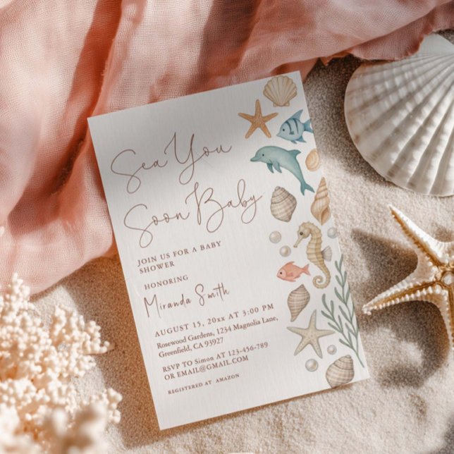 Sea You Soon Seashells Baby Shower Invitation (Creator Uploaded)
