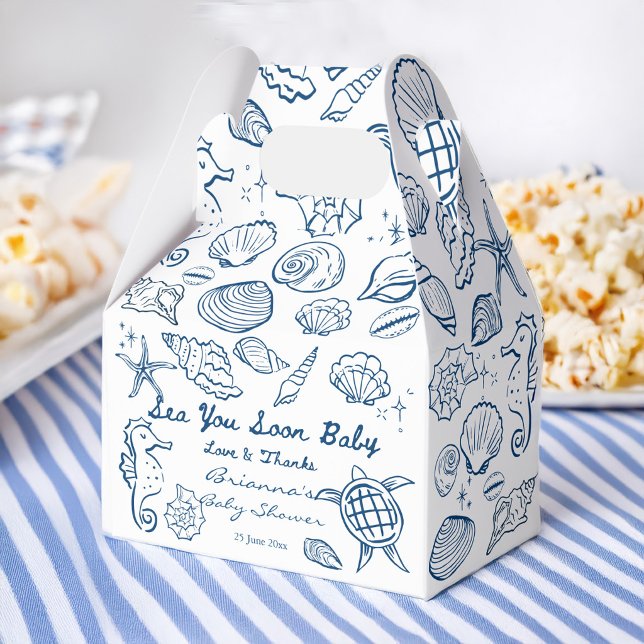 Sea you soon seashells beach boy baby shower favor boxes (Sea you soon blue seashells beach boy baby shower favors personalized favor boxes)