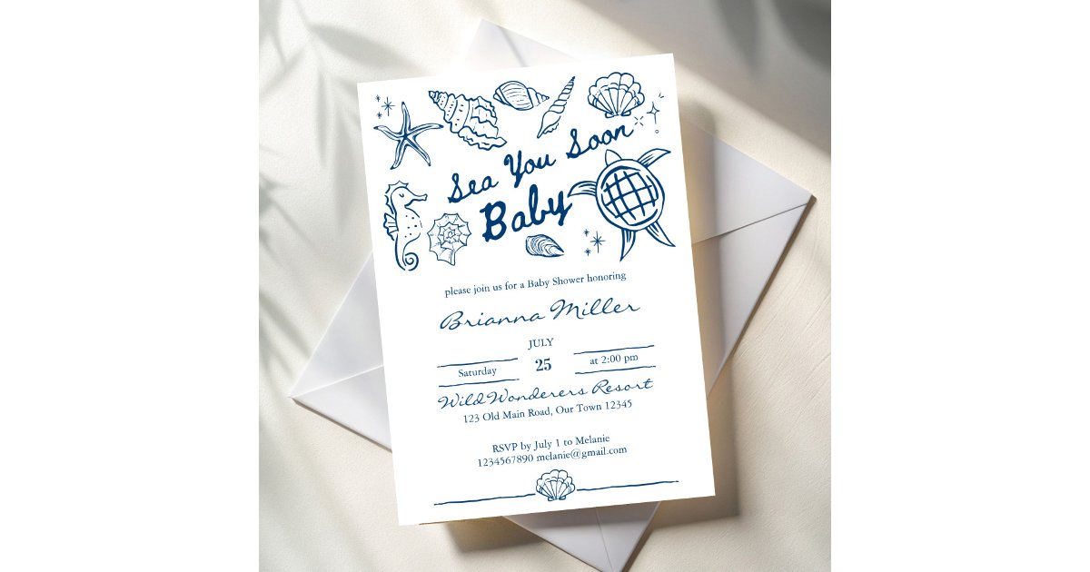 Sea you soon seashells beach boy baby shower invitation | Zazzle