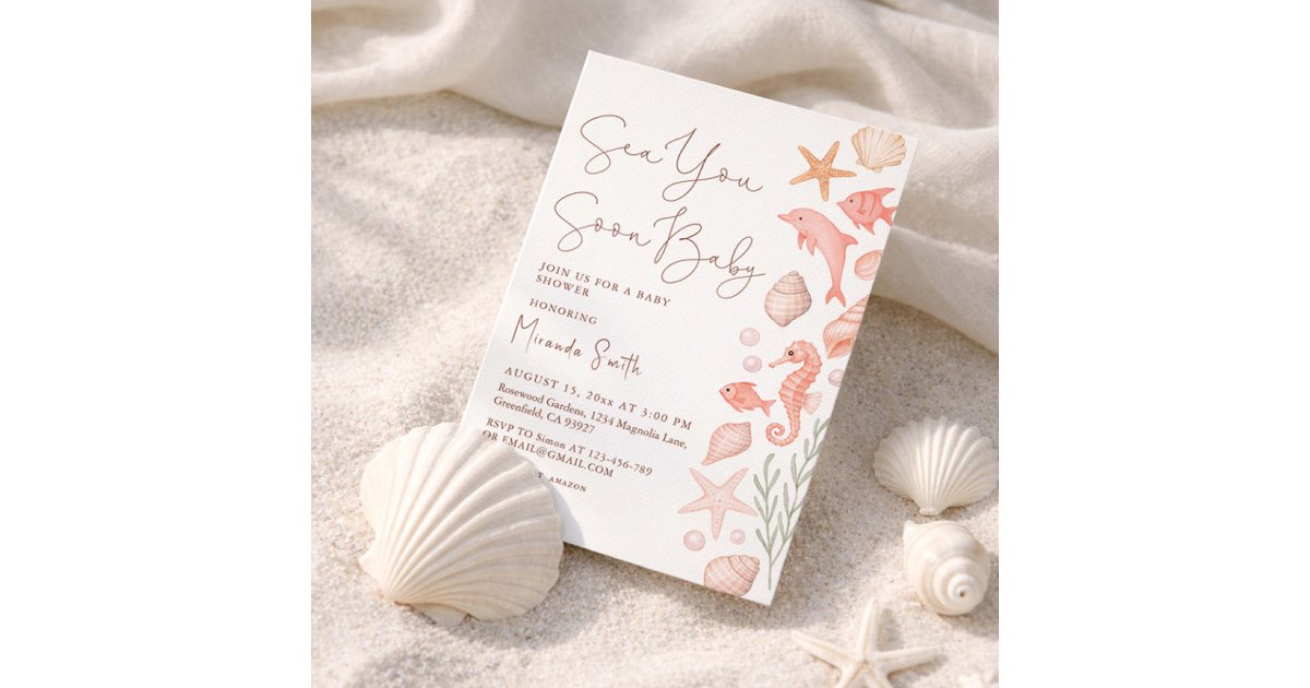 Sea You Soon Seashells Girl Baby Shower Invitation | Zazzle