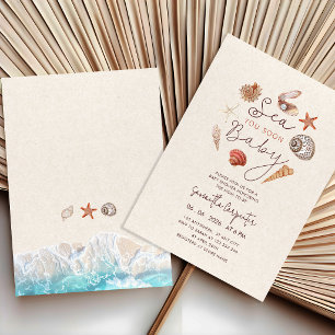 Sea you soon seashells sand baby shower invitation