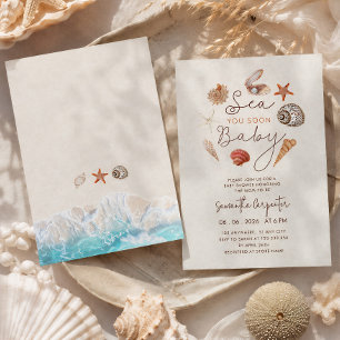 Sea you soon seashells sand baby shower  invitation