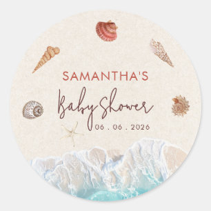 Sea you soon seashells sand shoreline classic round sticker
