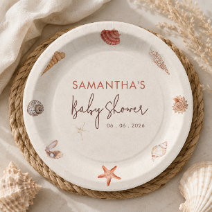 Sea you soon seashells sand shoreline paper plates