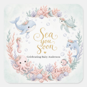 Sea You Soon Under the Sea Neutral Baby Shower Square Sticker